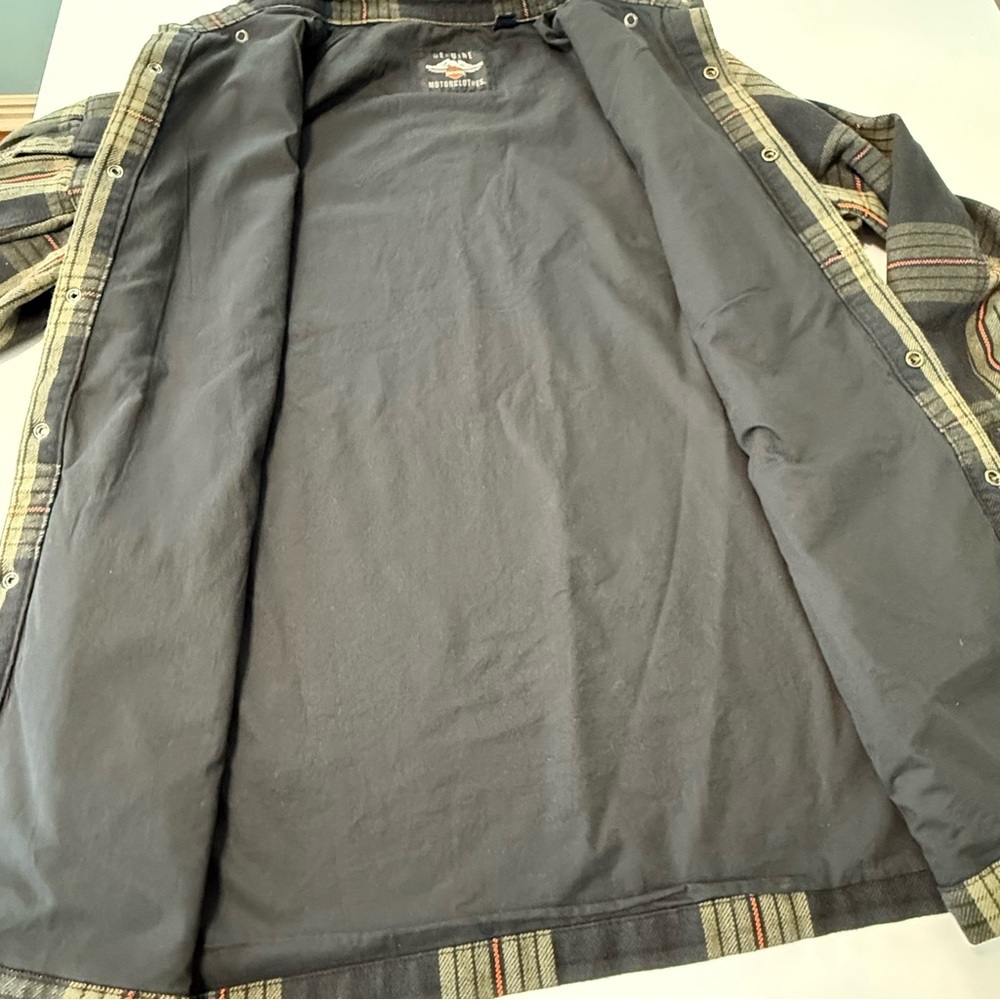 Harley Davidson Flannel Plaid Shirt Jacket Men Size L Cotton Button Up Green - Picture 7 of 16